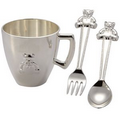 Silver Plated Bear 3 Piece Baby Feeding Set (Cup/ Spoon/ Fork)